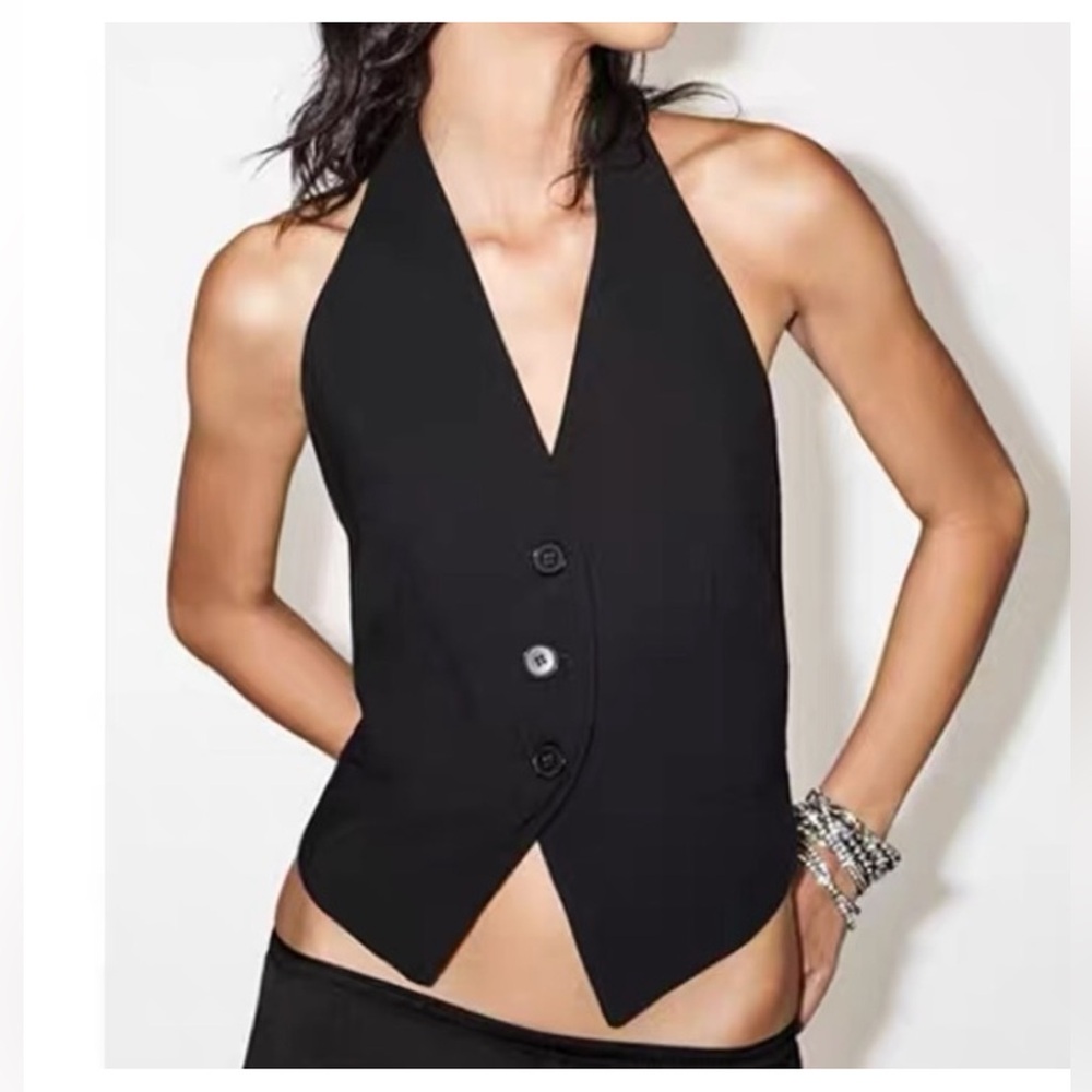 ZARA Open Back Wool Blend Halter Vest  SZ XS